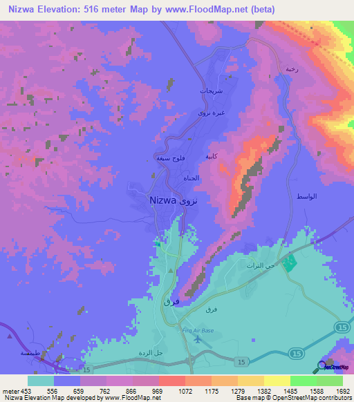 Nizwa,Oman Elevation Map