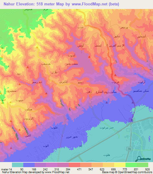 Nahur,Oman Elevation Map