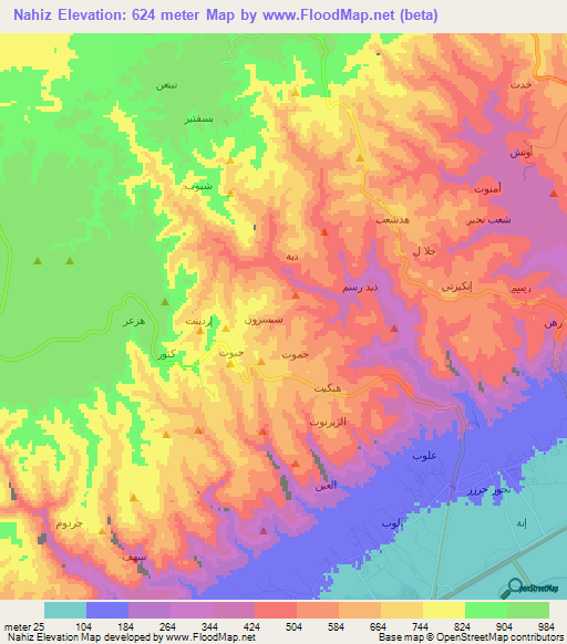 Nahiz,Oman Elevation Map