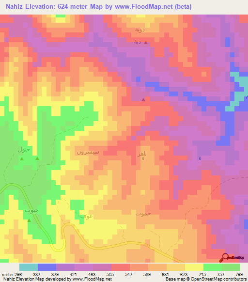 Nahiz,Oman Elevation Map