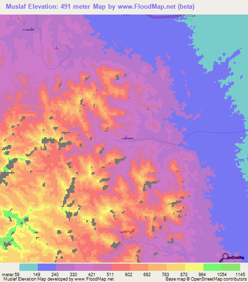 Muslaf,Oman Elevation Map