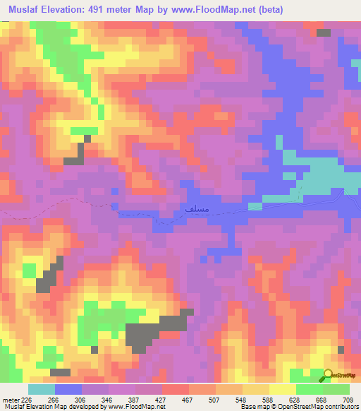 Muslaf,Oman Elevation Map