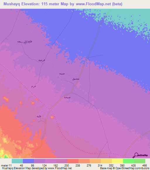 Mushayq,Oman Elevation Map