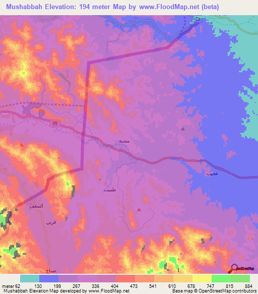 Mushabbah,Oman Elevation Map