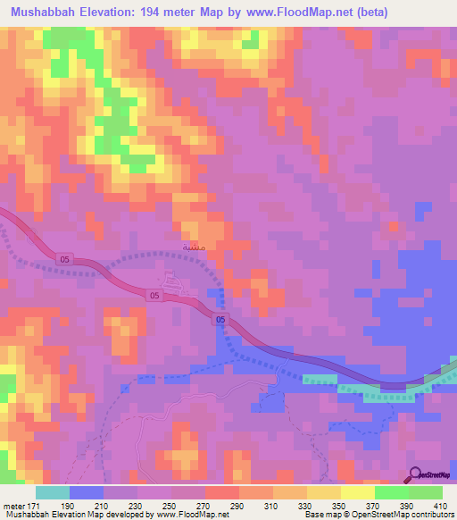 Mushabbah,Oman Elevation Map