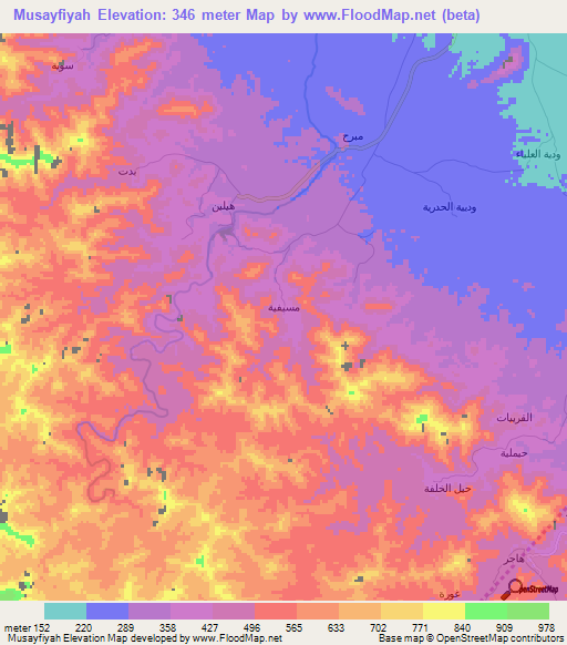 Musayfiyah,Oman Elevation Map
