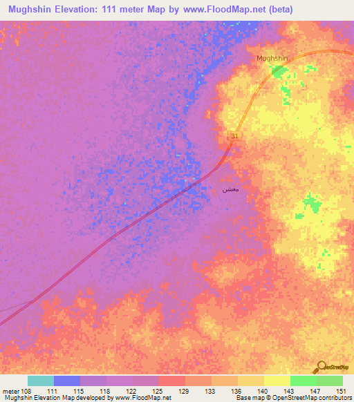 Mughshin,Oman Elevation Map