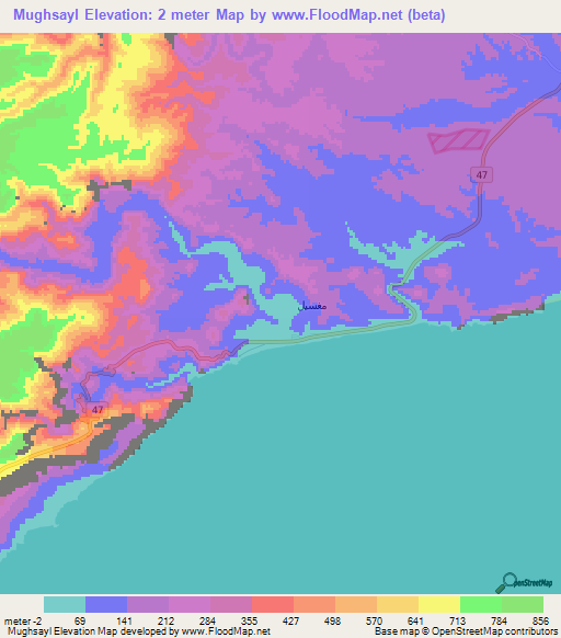 Mughsayl,Oman Elevation Map