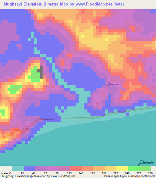 Mughsayl,Oman Elevation Map