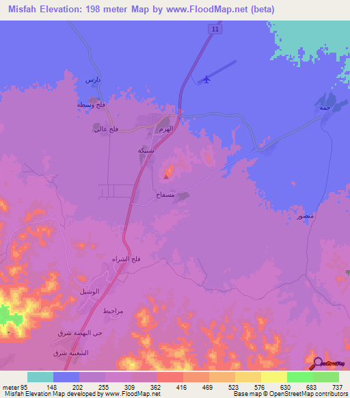 Misfah,Oman Elevation Map