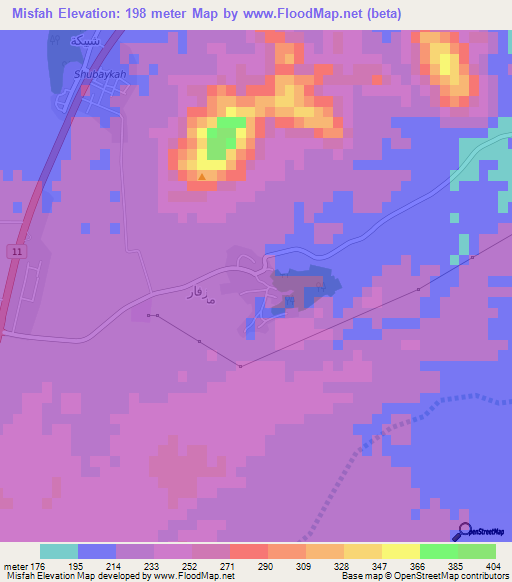 Misfah,Oman Elevation Map