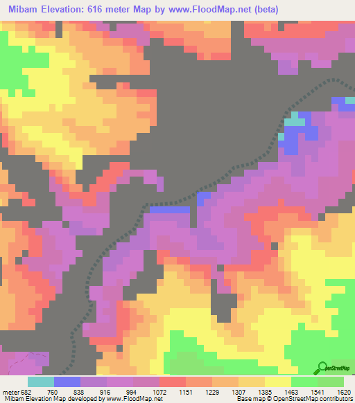 Mibam,Oman Elevation Map