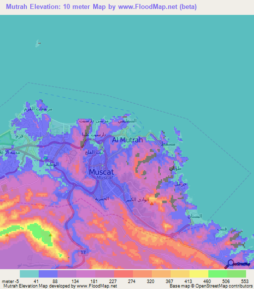 Mutrah,Oman Elevation Map