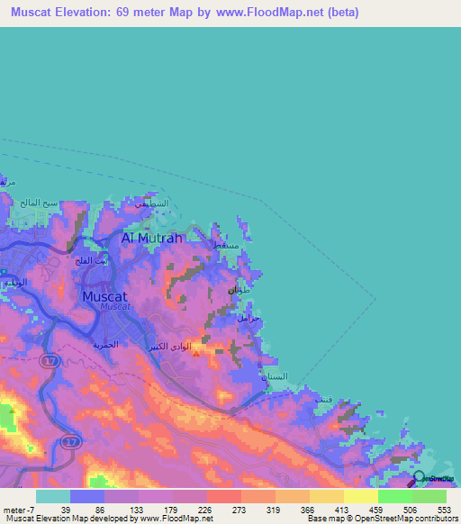 Muscat,Oman Elevation Map