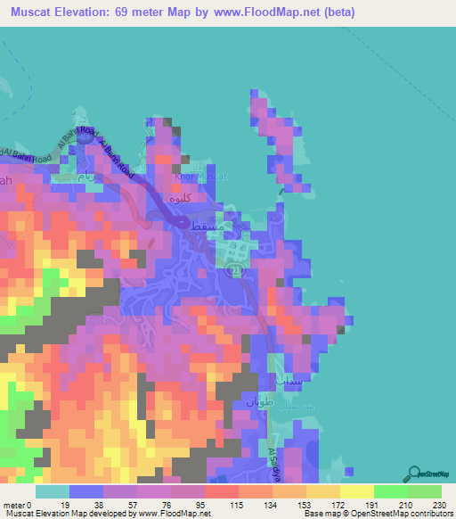 Muscat,Oman Elevation Map