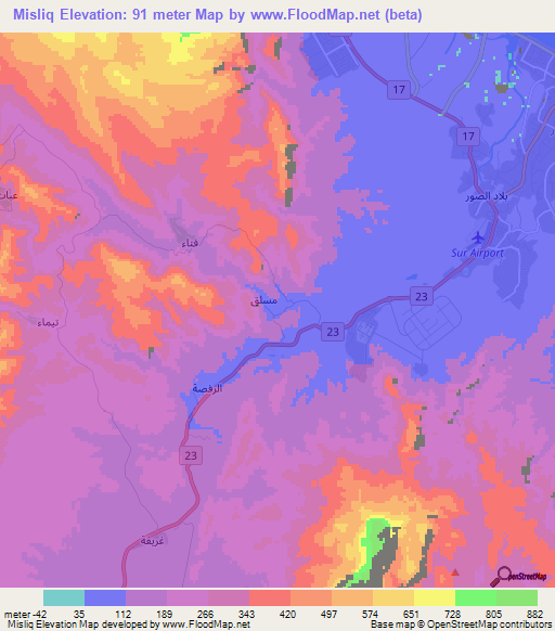 Misliq,Oman Elevation Map