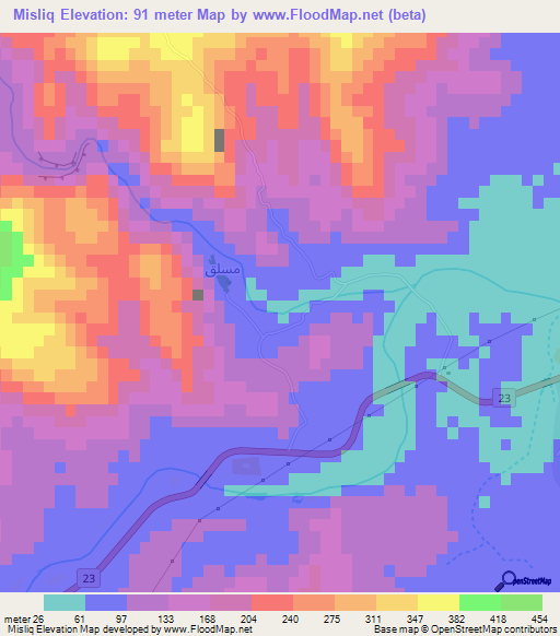 Misliq,Oman Elevation Map