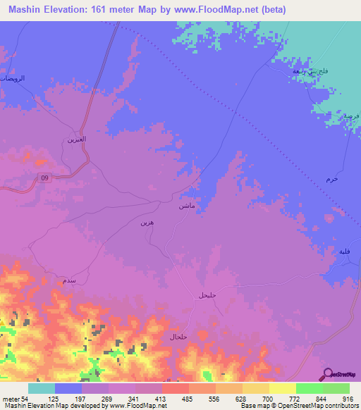 Mashin,Oman Elevation Map