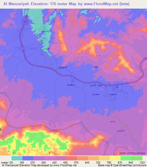 Al Manzariyah,Oman Elevation Map