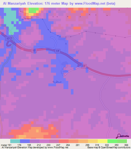 Al Manzariyah,Oman Elevation Map