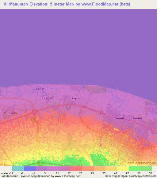 Al Manumah,Oman Elevation Map