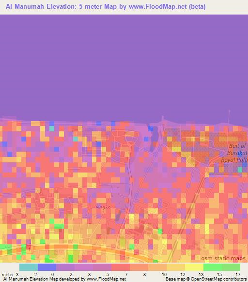 Al Manumah,Oman Elevation Map