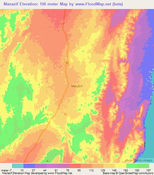 Manazif,Oman Elevation Map