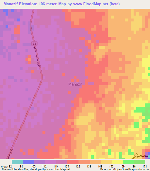 Manazif,Oman Elevation Map