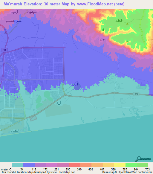 Ma`murah,Oman Elevation Map