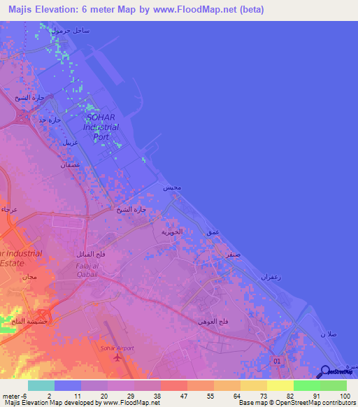 Majis,Oman Elevation Map