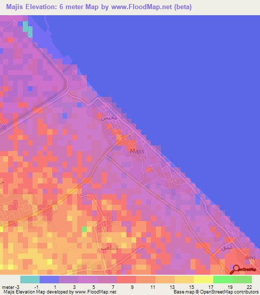 Majis,Oman Elevation Map