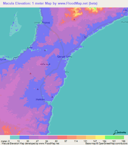 Macula,Oman Elevation Map