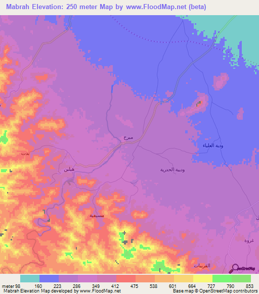 Mabrah,Oman Elevation Map