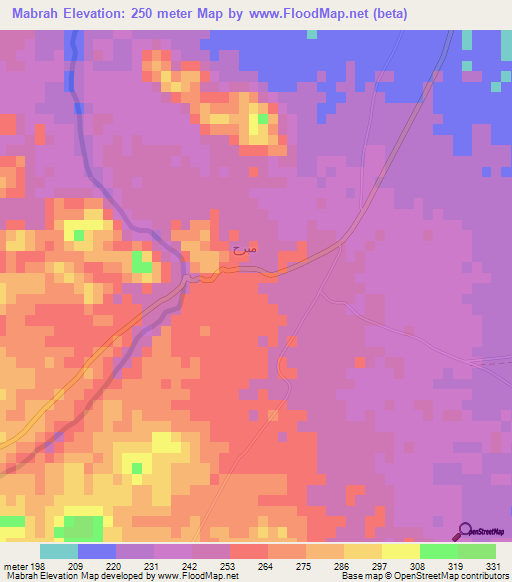 Mabrah,Oman Elevation Map