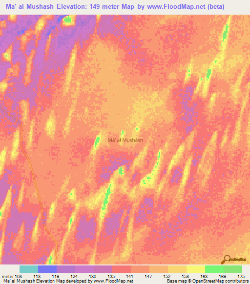 Ma' al Mushash,Oman Elevation Map