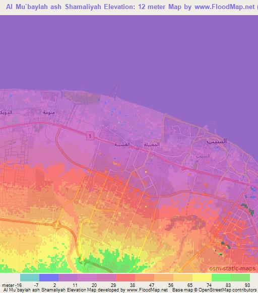 Al Mu`baylah ash Shamaliyah,Oman Elevation Map