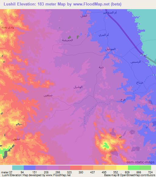 Lushil,Oman Elevation Map