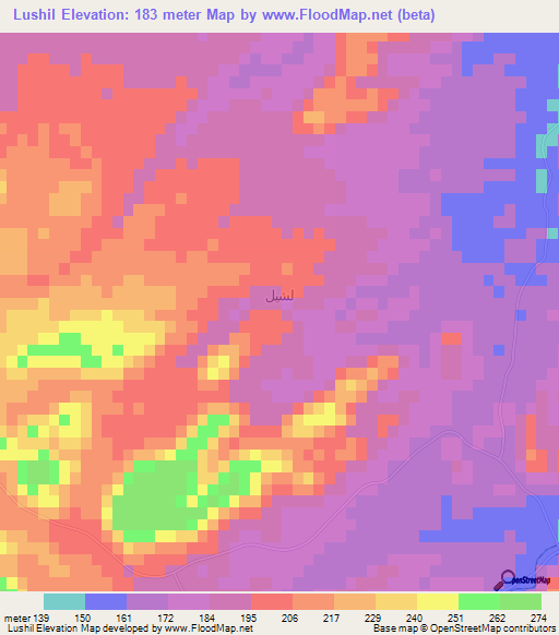 Lushil,Oman Elevation Map