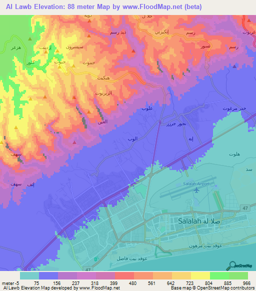 Al Lawb,Oman Elevation Map