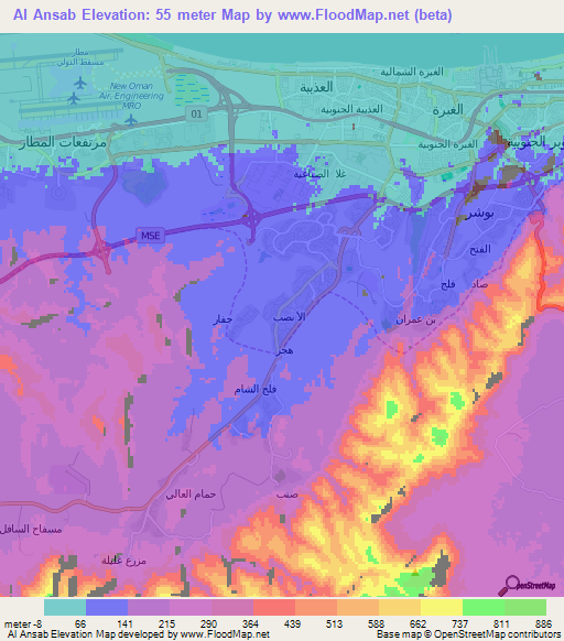 Al Ansab,Oman Elevation Map