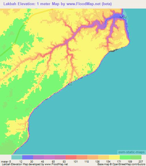 Lakbah,Oman Elevation Map