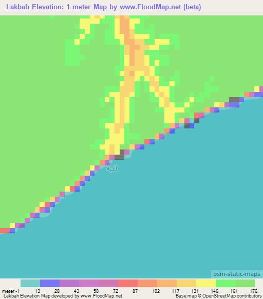 Lakbah,Oman Elevation Map