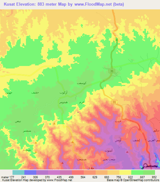 Kusat,Oman Elevation Map