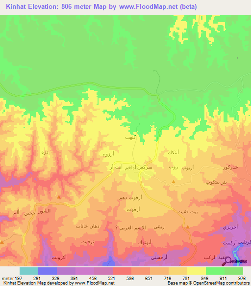 Kinhat,Oman Elevation Map