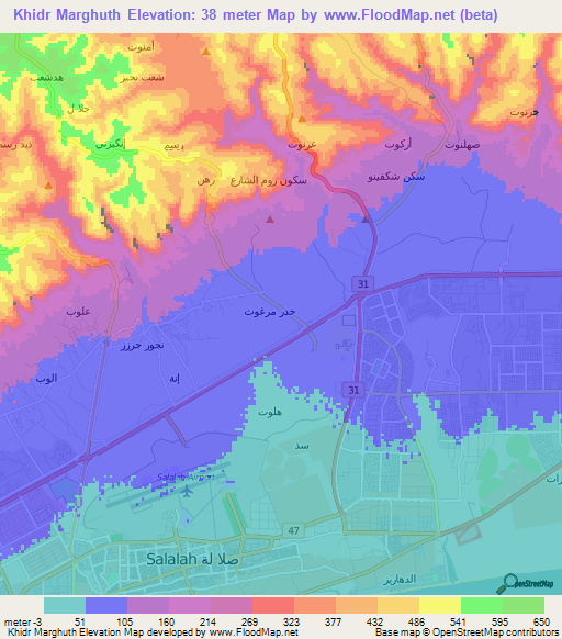 Khidr Marghuth,Oman Elevation Map