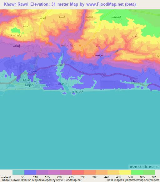 Khawr Rawri,Oman Elevation Map