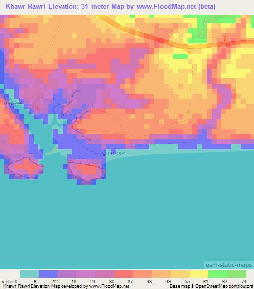 Khawr Rawri,Oman Elevation Map