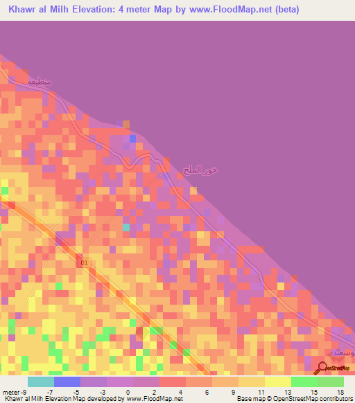 Khawr al Milh,Oman Elevation Map