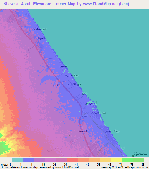 Khawr al Asrah,Oman Elevation Map