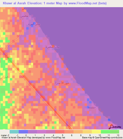 Khawr al Asrah,Oman Elevation Map